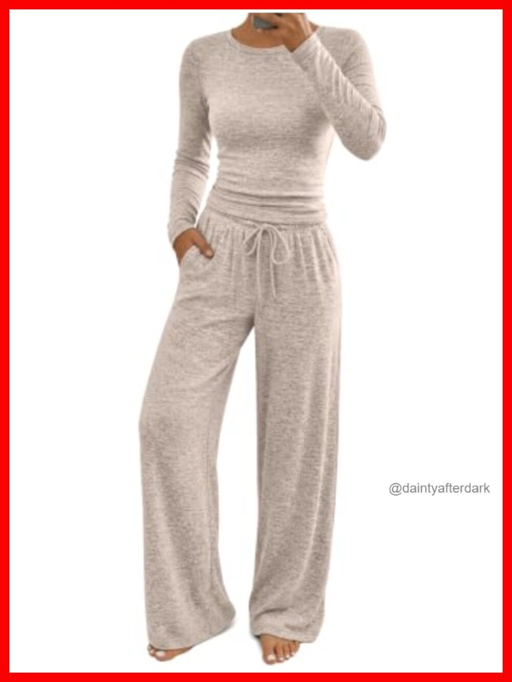 Womens 2 Piece Lounge Set Long Sleeve Crewneck Wide Leg Pants Rayon Blend